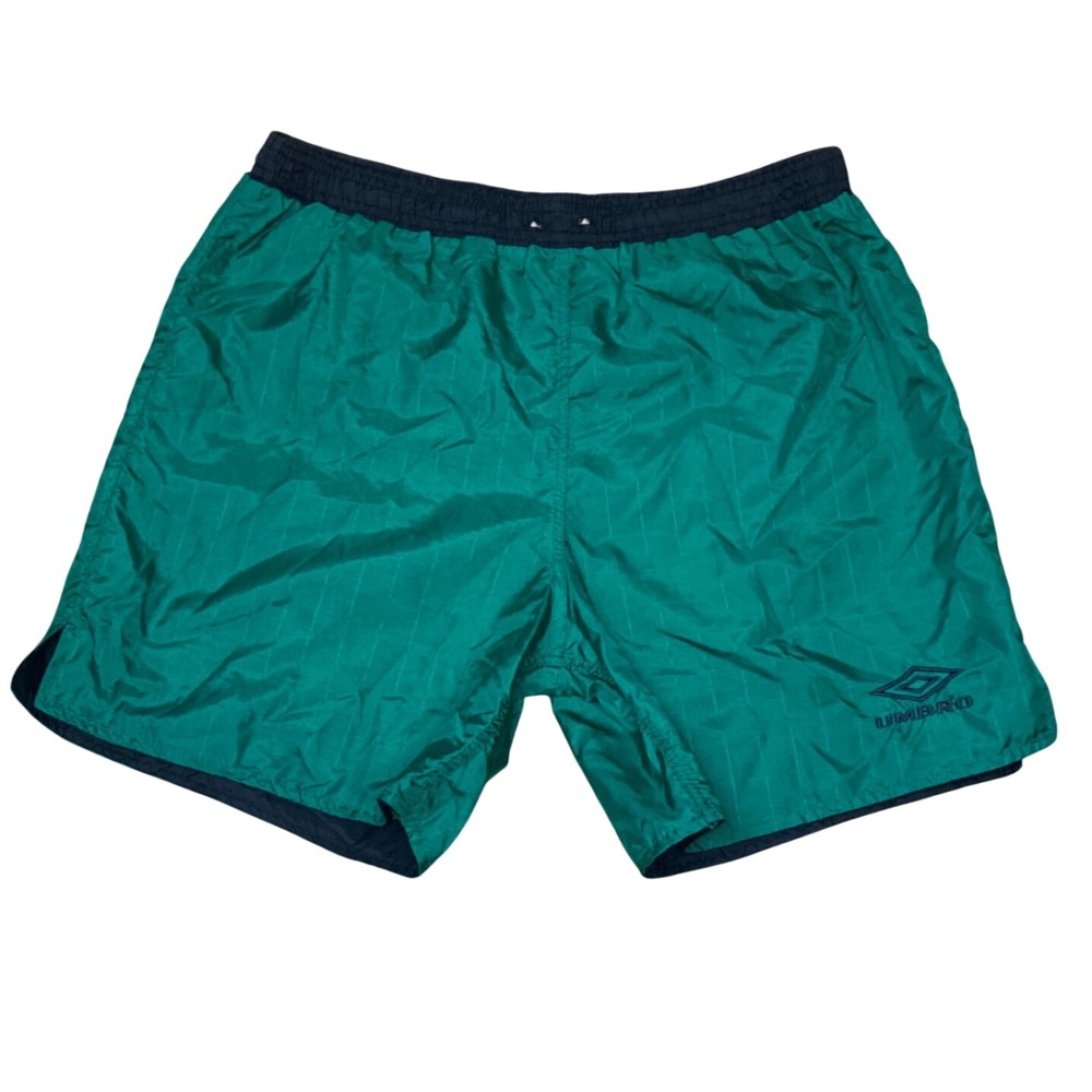 Umbro Vintage Mens Soccer Shorts Emerald Green Navy Blue Athletic 90s Reversible